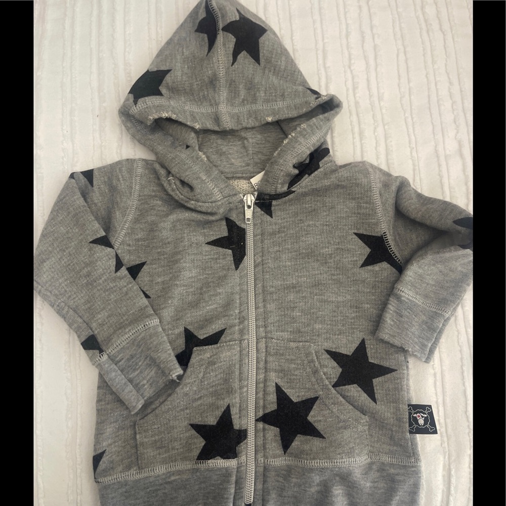 Heather grey distressed star zip hoodie size 0/6
